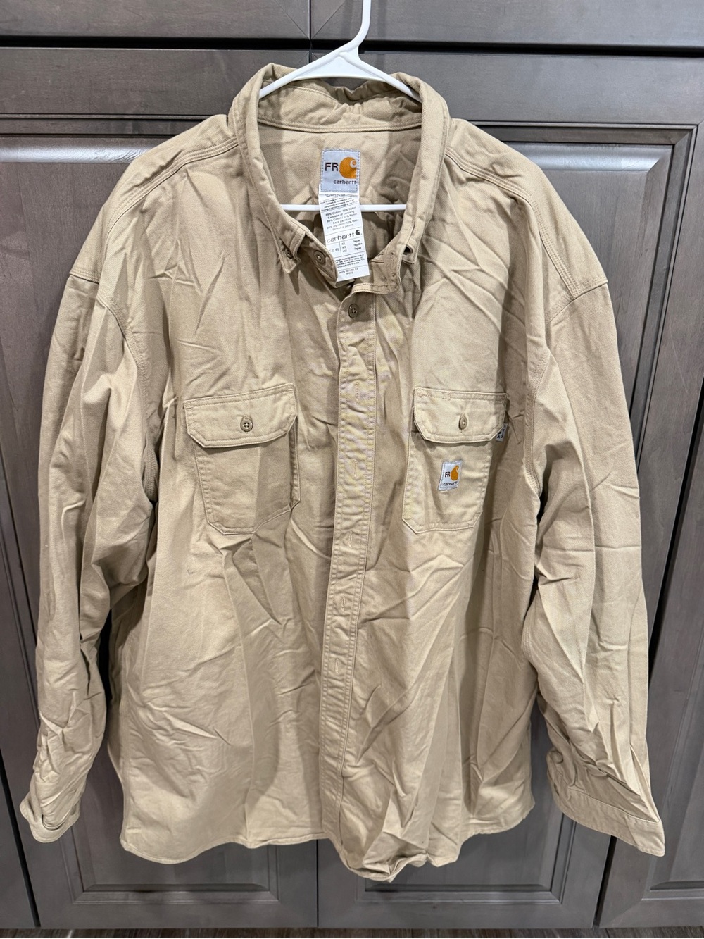 Carhartt FR Shirt Mens 4XL Khaki Tan Flame Resistant Long Sleeve Workwear FRS160